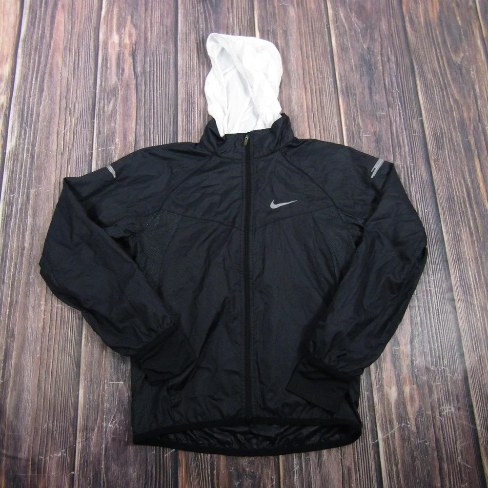 Nike Jacket Womens M Black Hooded Full Zip Lightweight Running Windbreaker